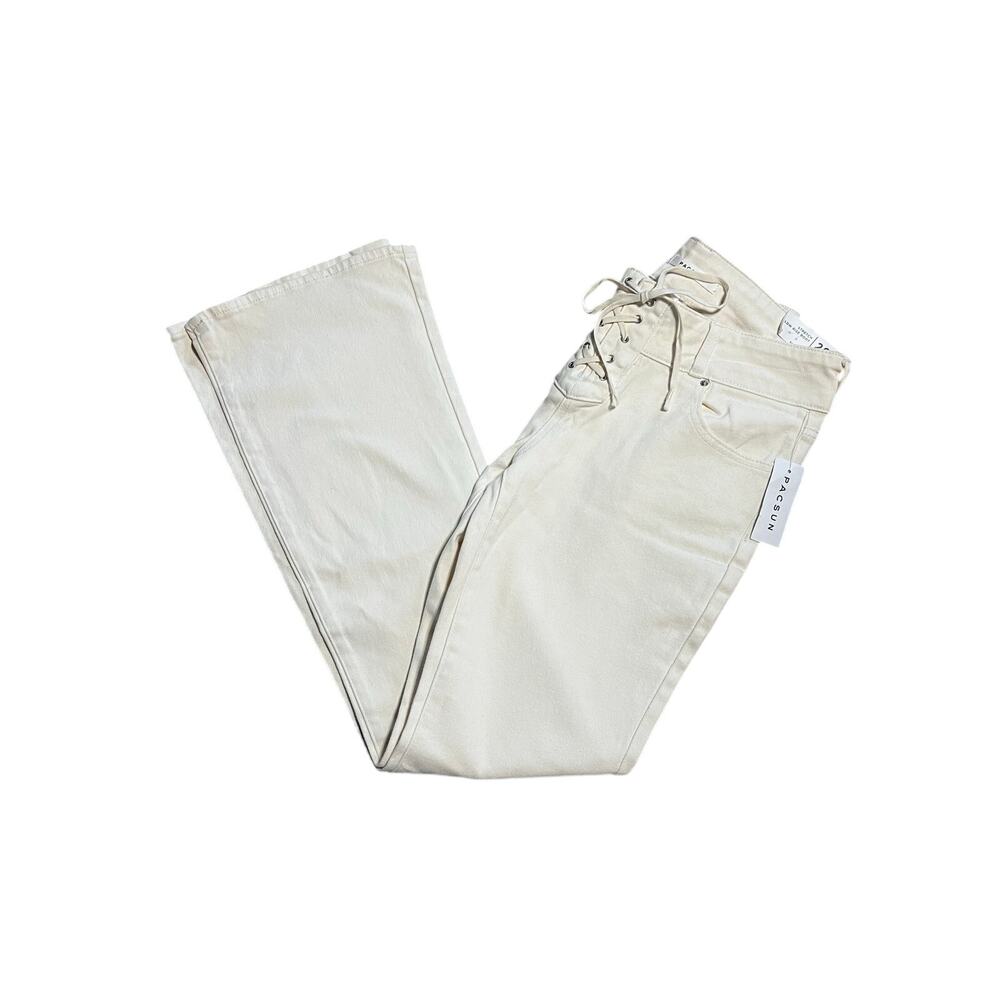 NWT PacSun Low Rise Boot Stretch Lace Up Front Jeans Off White Cream | Size 29 - Picture 5 of 8